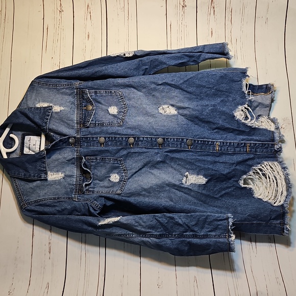 Highway Jeans Distressed Oversized Denim Jacket Medium Blue Jean Shacket,M - Picture 8 of 10